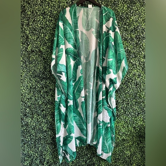Chiffon Cover Up Open Front Beachwear Kimono Style Botanical Size Small - Picture 2 of 8